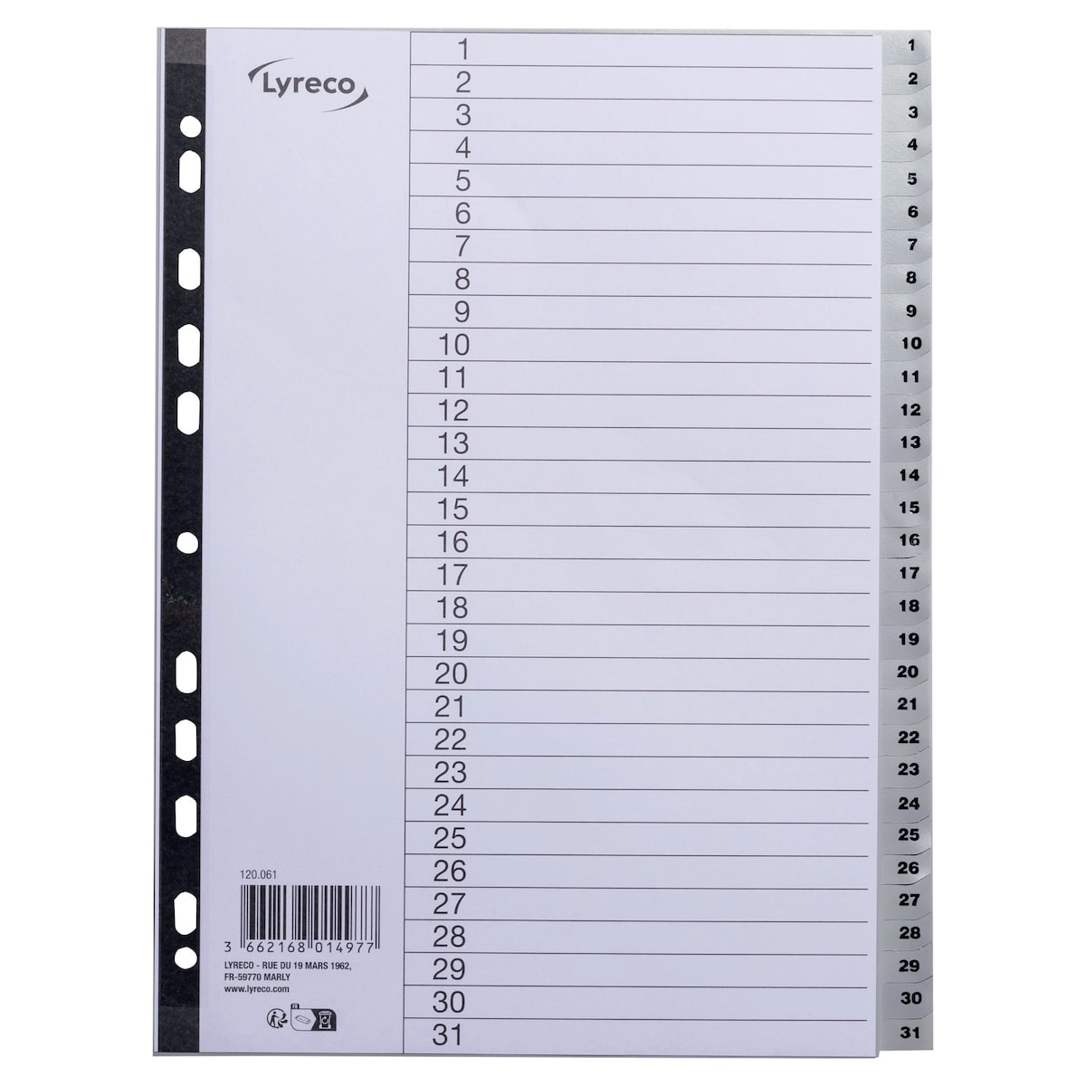 Lyreco Grey A4 Polypropylene 1-31 Indexes 1
