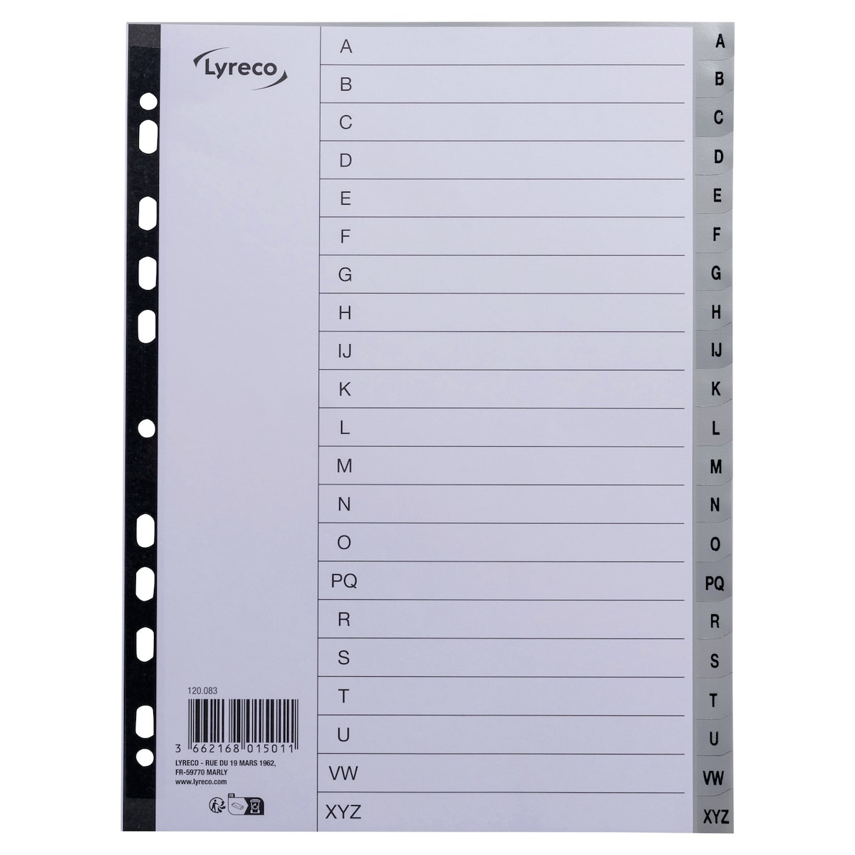 Lyreco Grey A4 Polypropylene A-Z Indexes 1