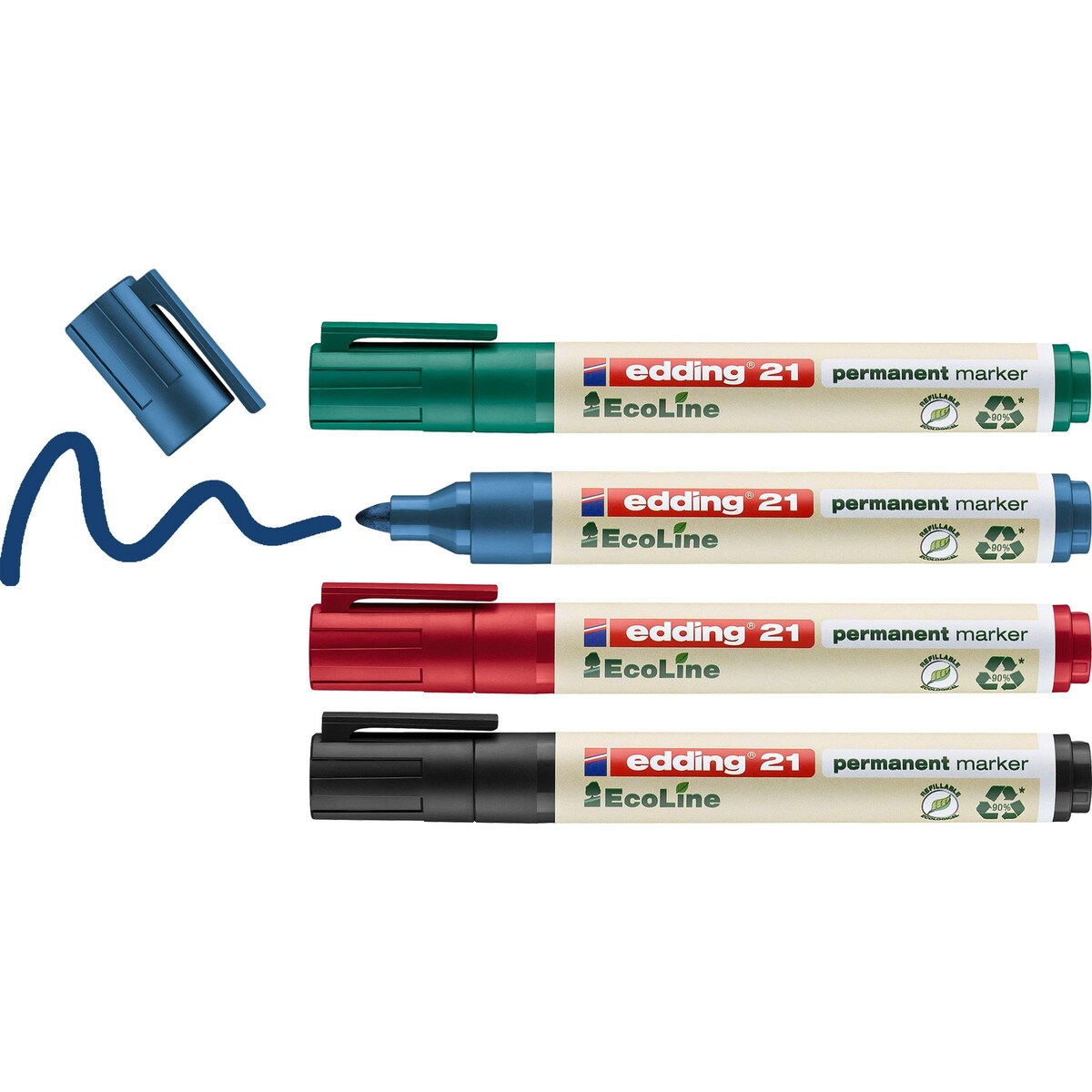 Edding 21 EcoLine Permanent Marker Assorted Bullet Tip - Pack of 4 1