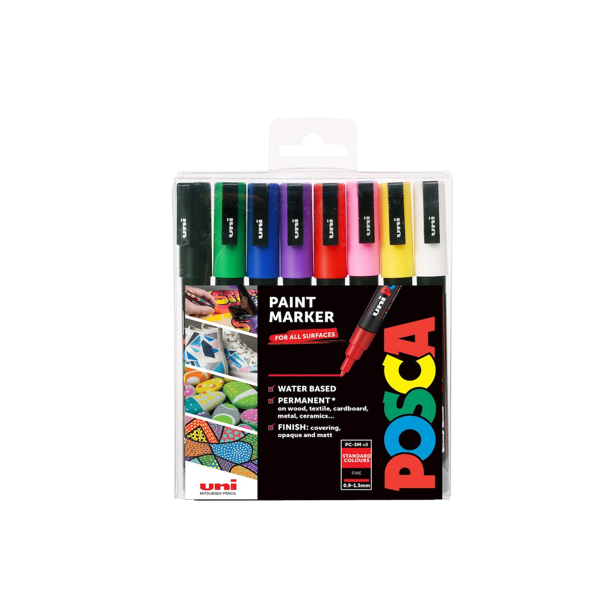 Posca - PC-3M Fine Bullet Tip -  Paint Markers Assorted Colours - Pack of 8 1