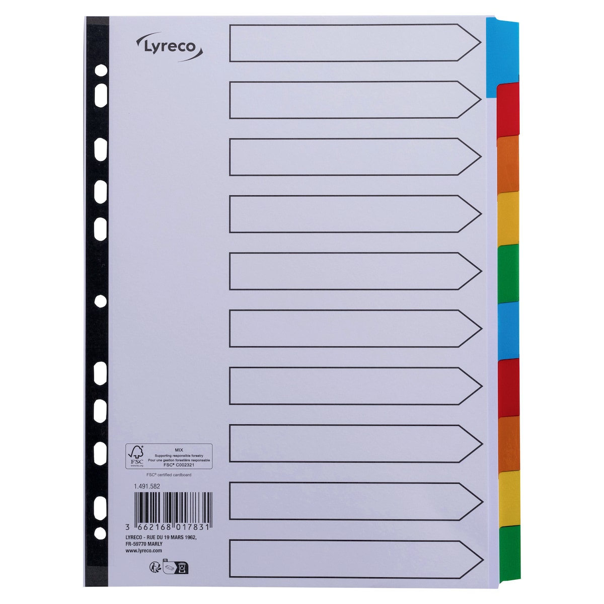 Lyreco Multi Colour A4 Mylar 10-Part Dividers 1