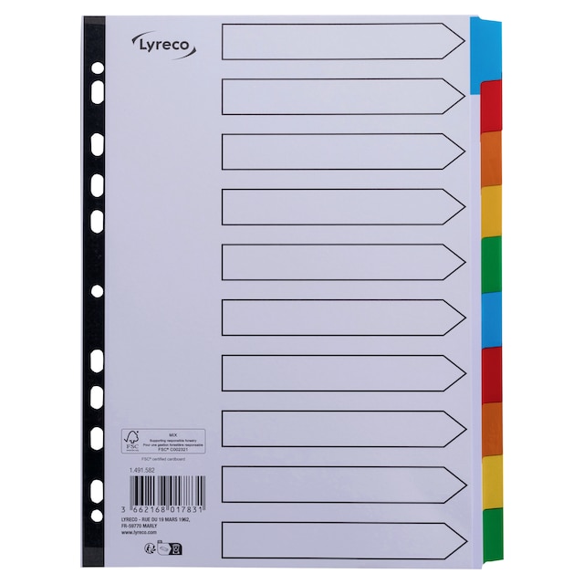 Lyreco Multi Colour A4 Mylar 10-Part Dividers 1