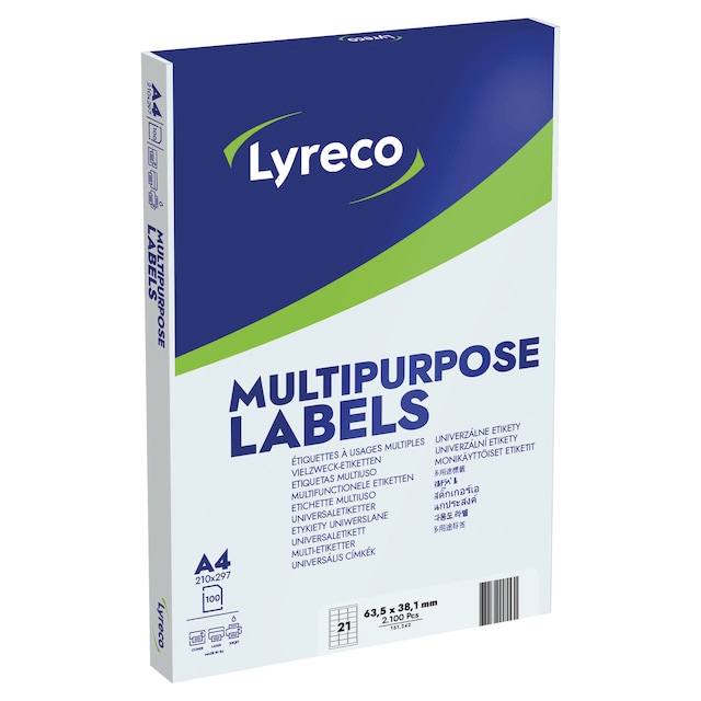 Lyreco Multi-Purpose Labels 63.5x38.1mm 21-Up White - Pack Of 100 1
