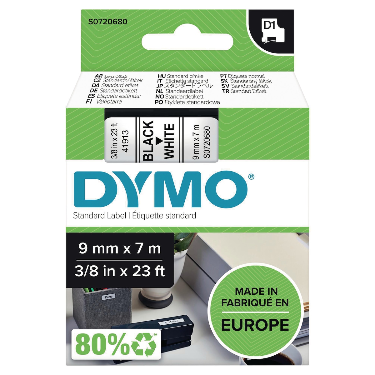 DYMO Authentic D1 Labels - Black Print on White Tape, 9 mm x 7 m 1