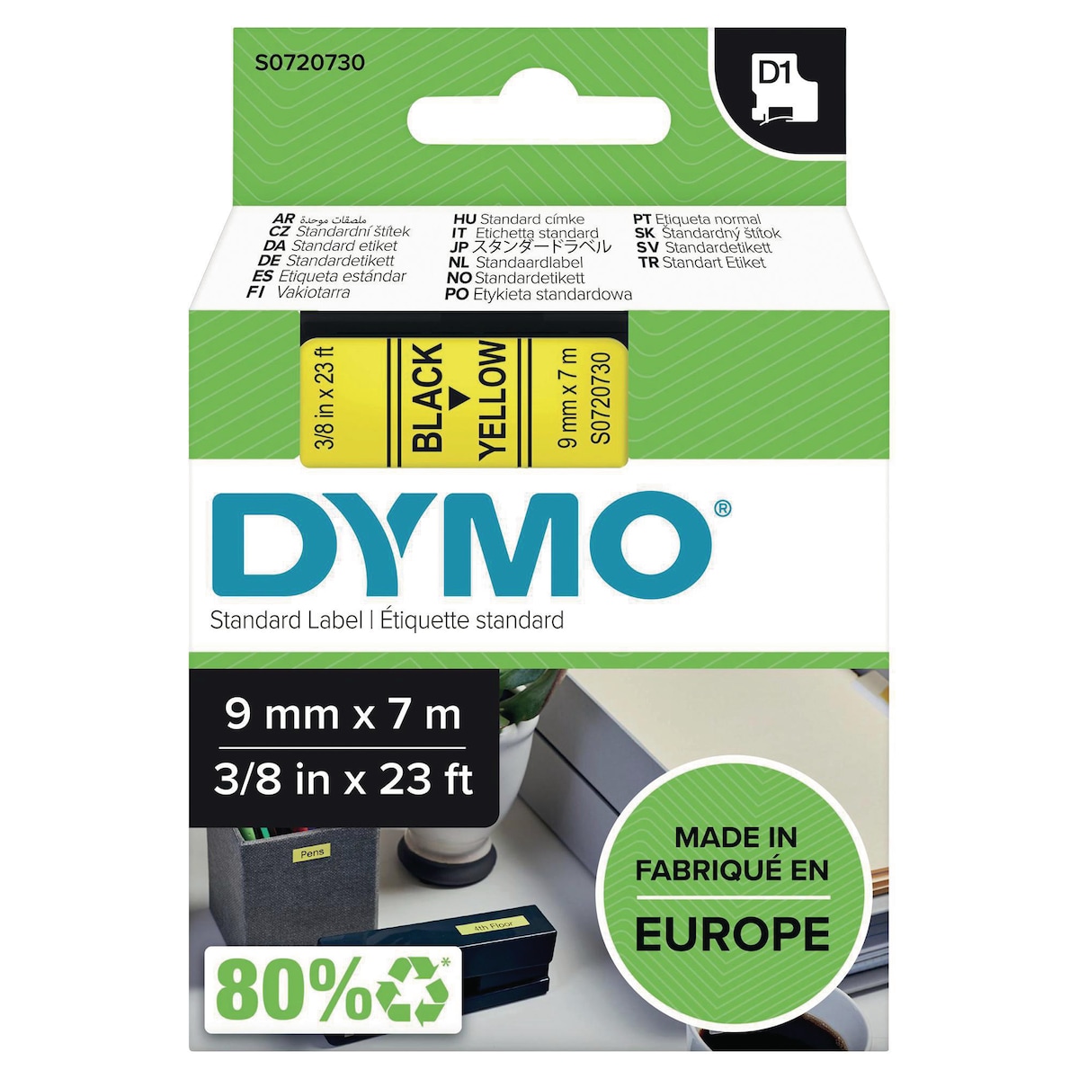 DYMO Authentic D1 Labels - Black Print on Yellow Tape,  9 mm x 7 m 1