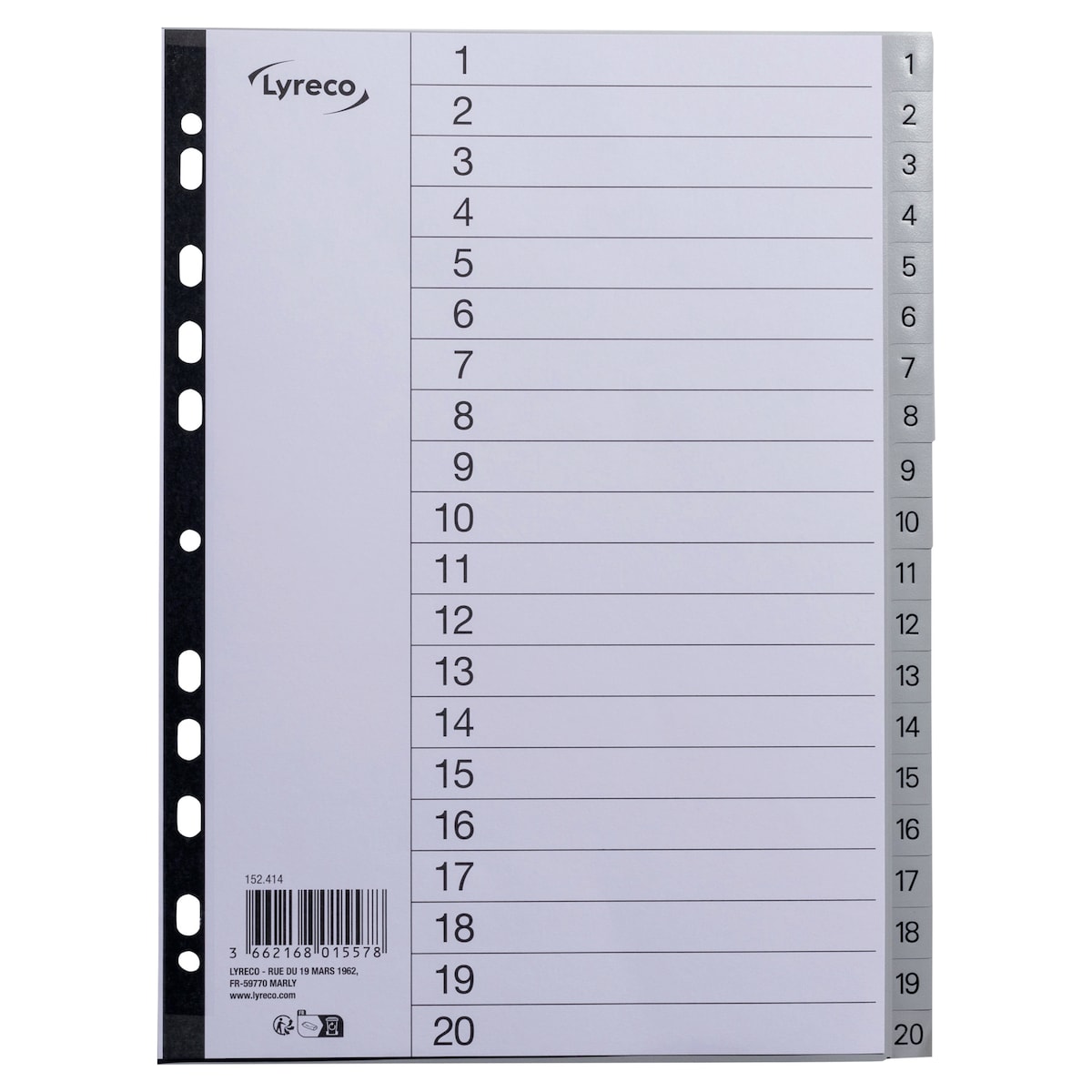 Lyreco Grey A4 Polypropylene 1-20 Indexes - Pack of 20 1