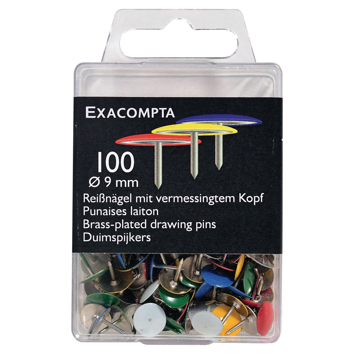 Exacompta 9mm Drawing Pins, Assorted Colours - Box of 100 1