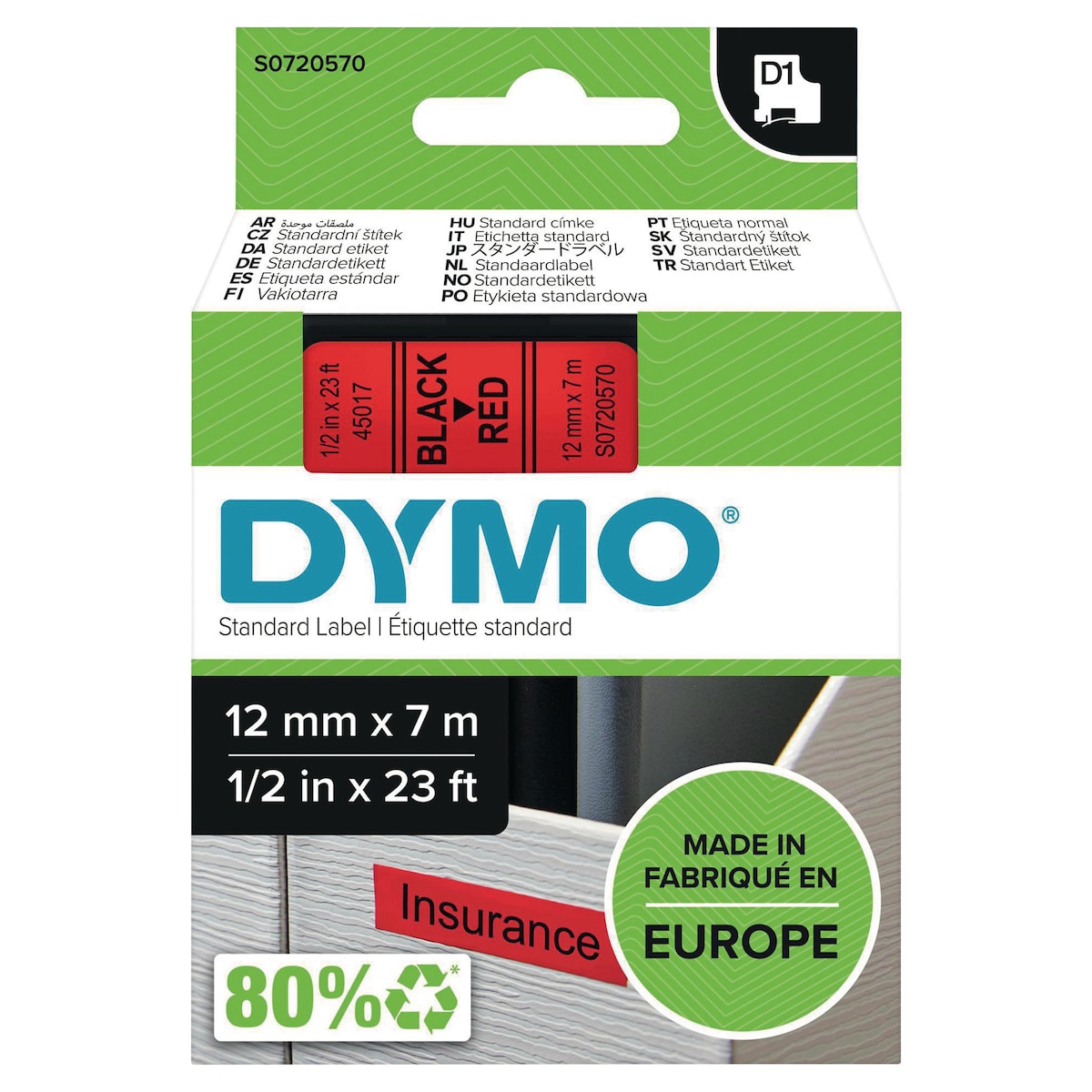 DYMO Authentic D1 Labels -Black Print on Red Tape,  12 mm x 7 m 1