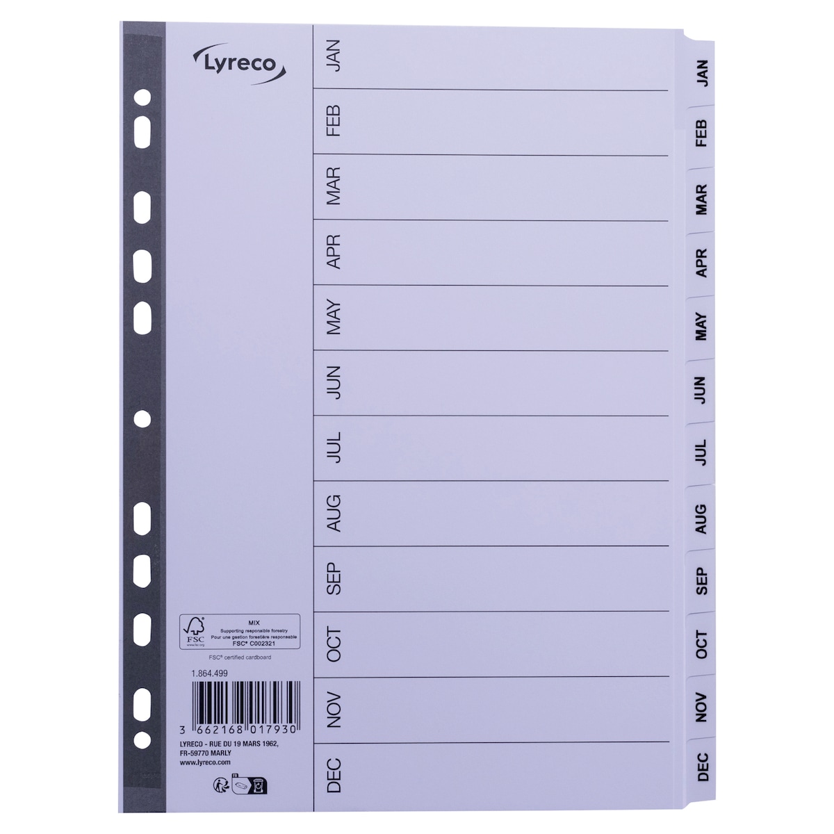 Lyreco Mylar White A4 12-Part Jan-Dec Indexes 1