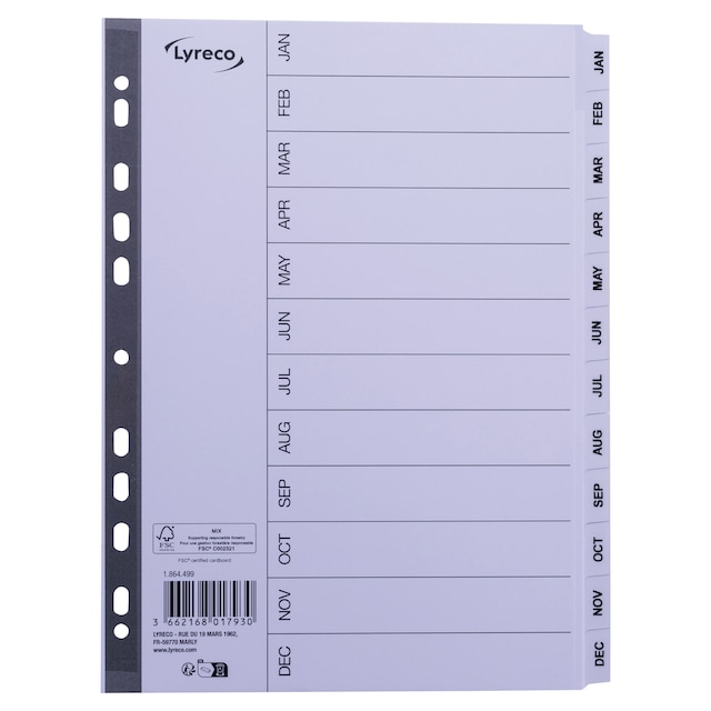Lyreco Mylar White A4 12-Part Jan-Dec Indexes 1