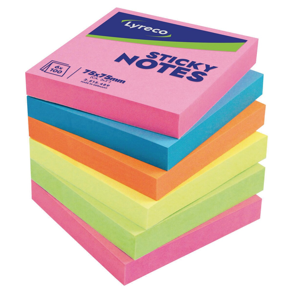 Lyreco Brilliant Sticky Notes 76x76mm 100-Sheets Asst - Pack Of 6 1