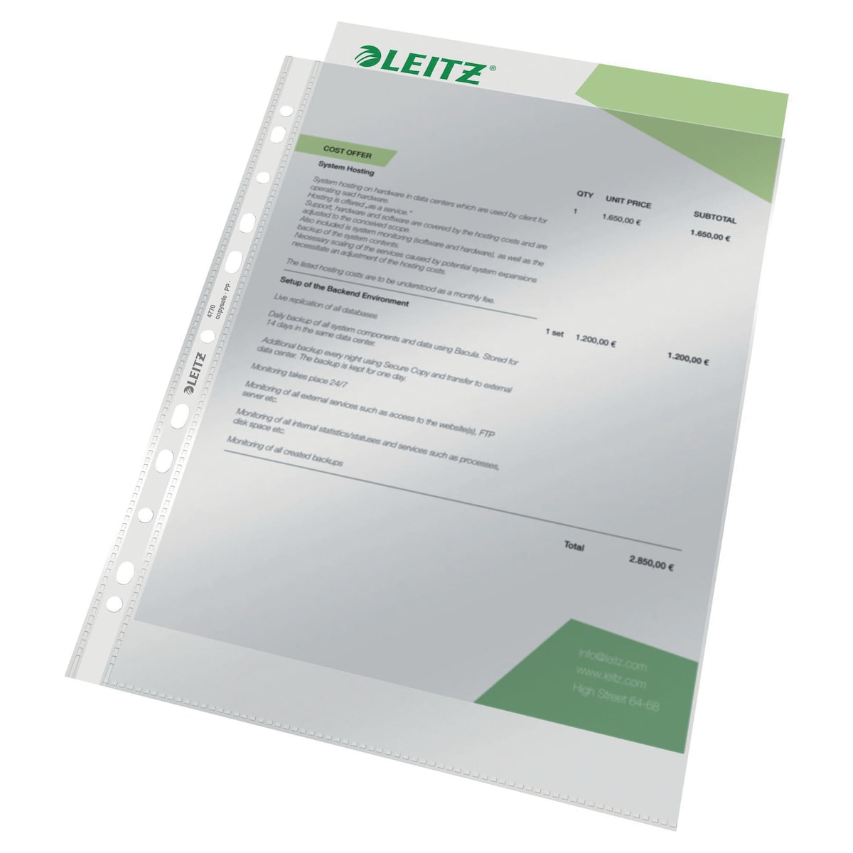 Leitz Premium Glass Clear A4 Top Opening Punched Pockets 80 Micron - Pack of 100 1