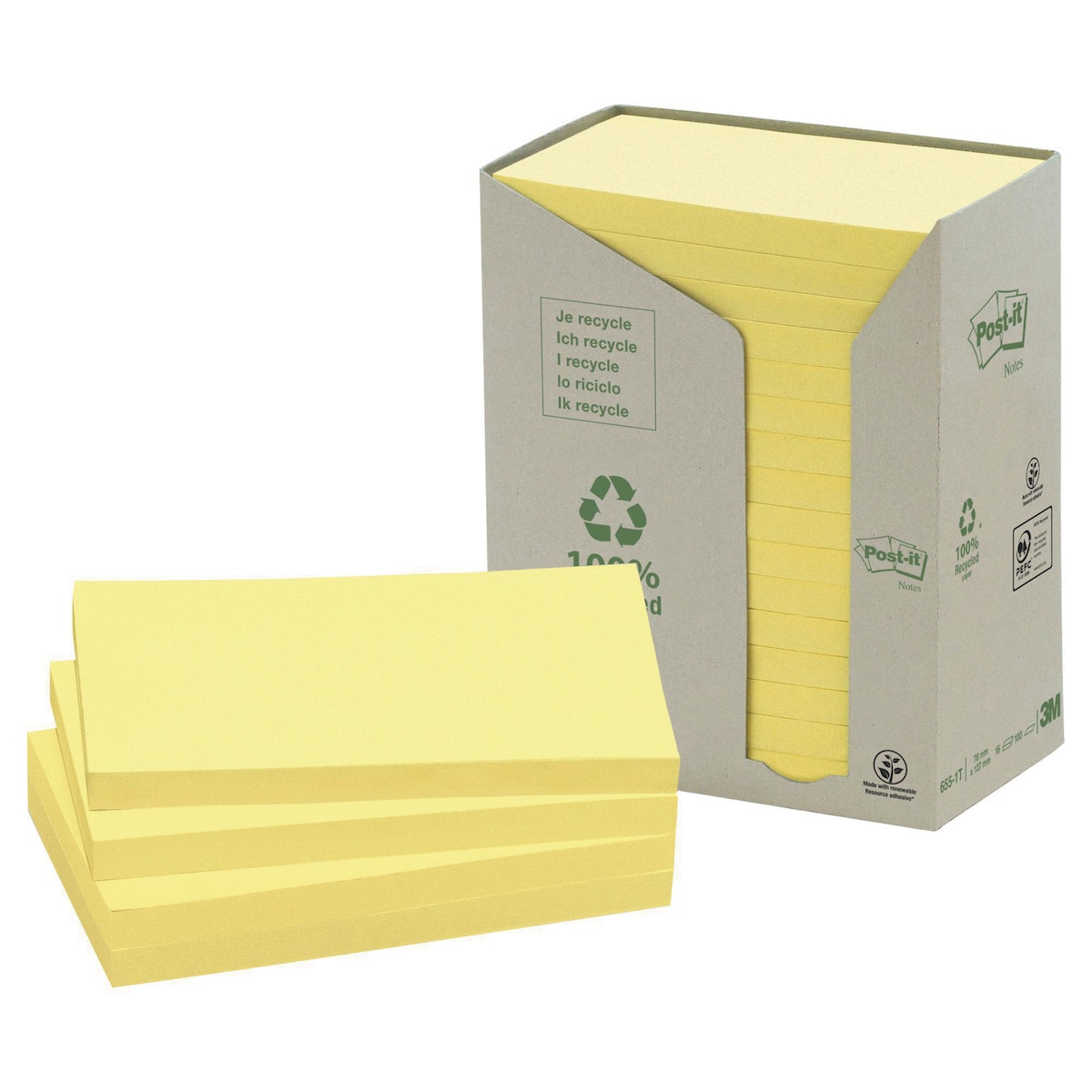Post-It Recycled Notes Tower of 16 Pads Yellow 76X127mm 1