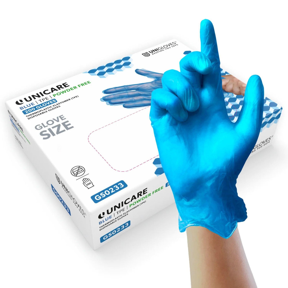 Unigloves Unicare Blue TPE Gloves (Size XL - 200 Glove Box) 1