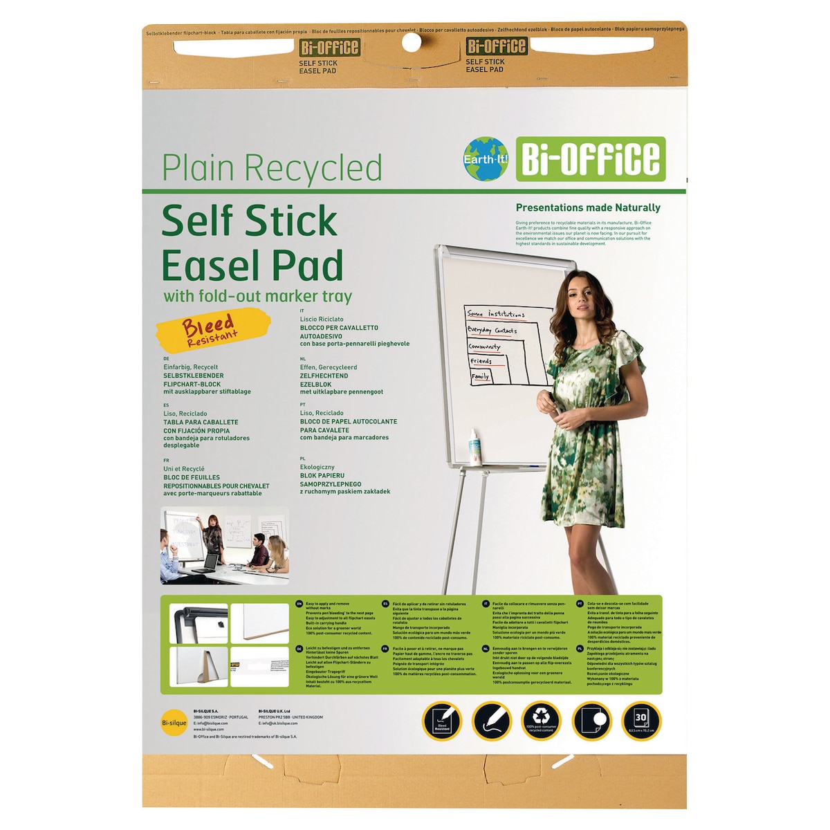 Bi-Office Earth It Plain Recycled Self Stick Easel Flipchart Pad - Pack of 2 1
