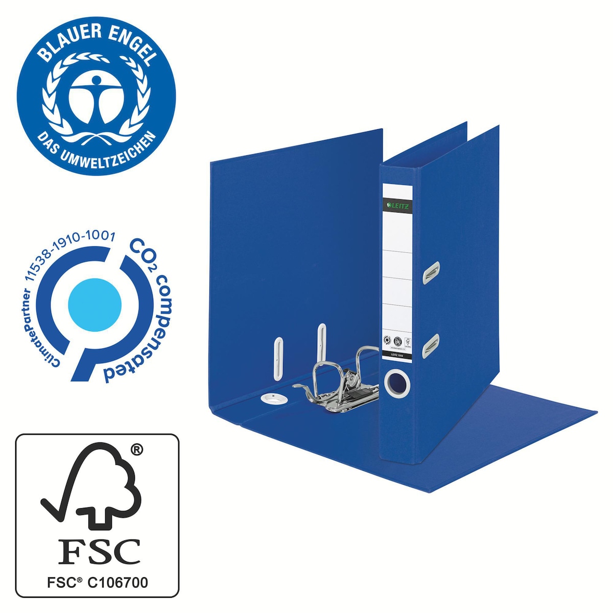 Leitz Lever Arch File 180° A4 50mm Recycle CO2 neutral Blue 1