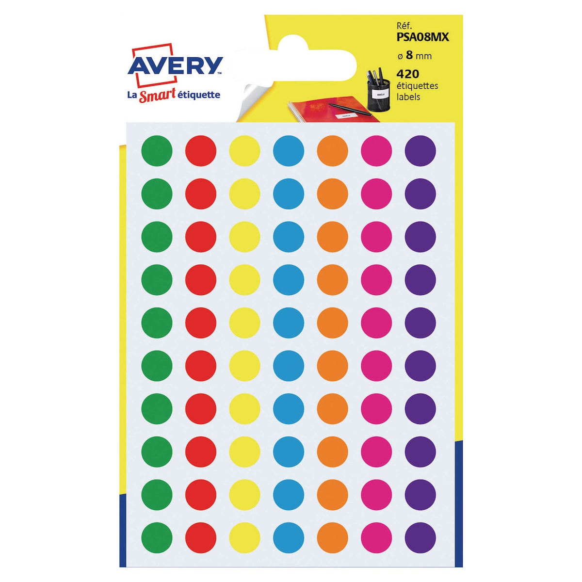 Avery Dot Labels 8mm Assorted Pack of 420 1