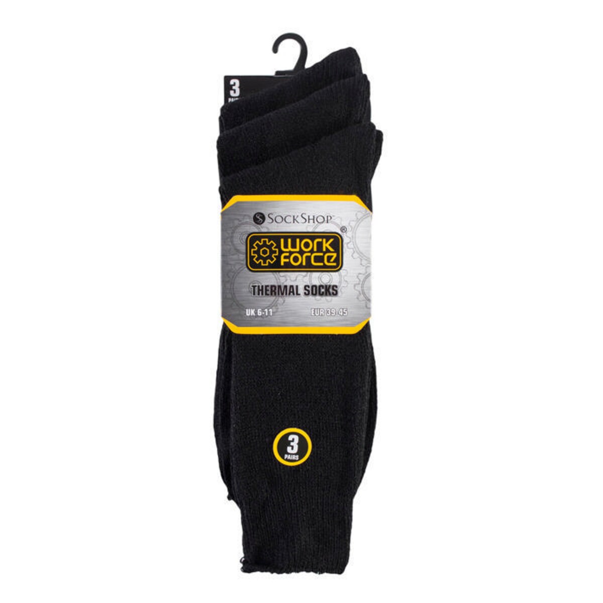 Pack of 3 Workforce Classic Thermal Socks Size 6-11 Black 1