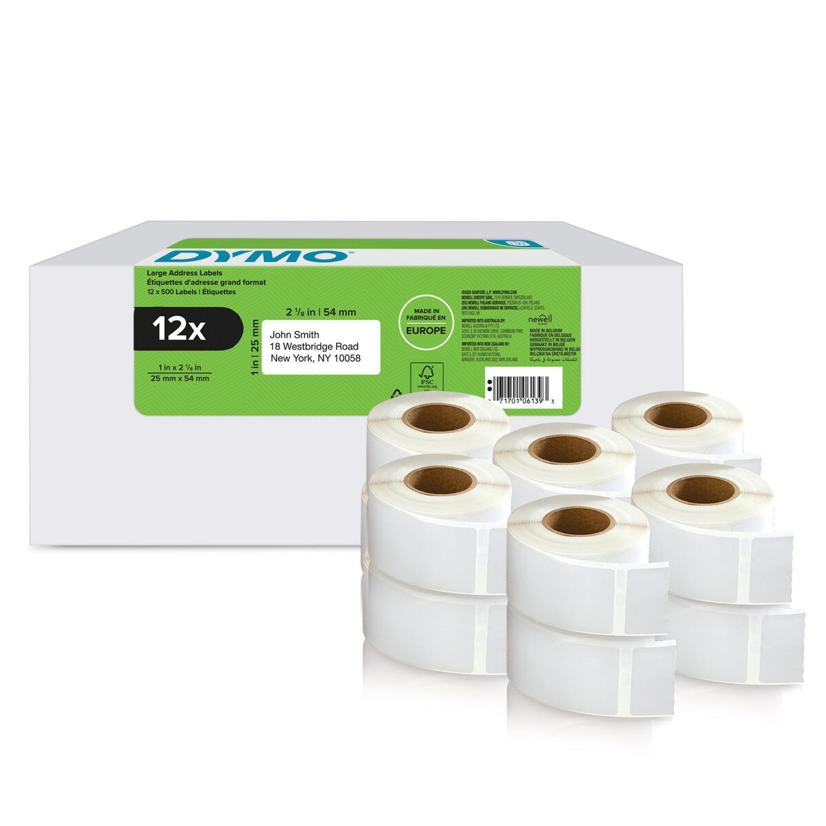 Pack 12 Roll’s of 500 DYMO VP Address Labels 54x25mm 1