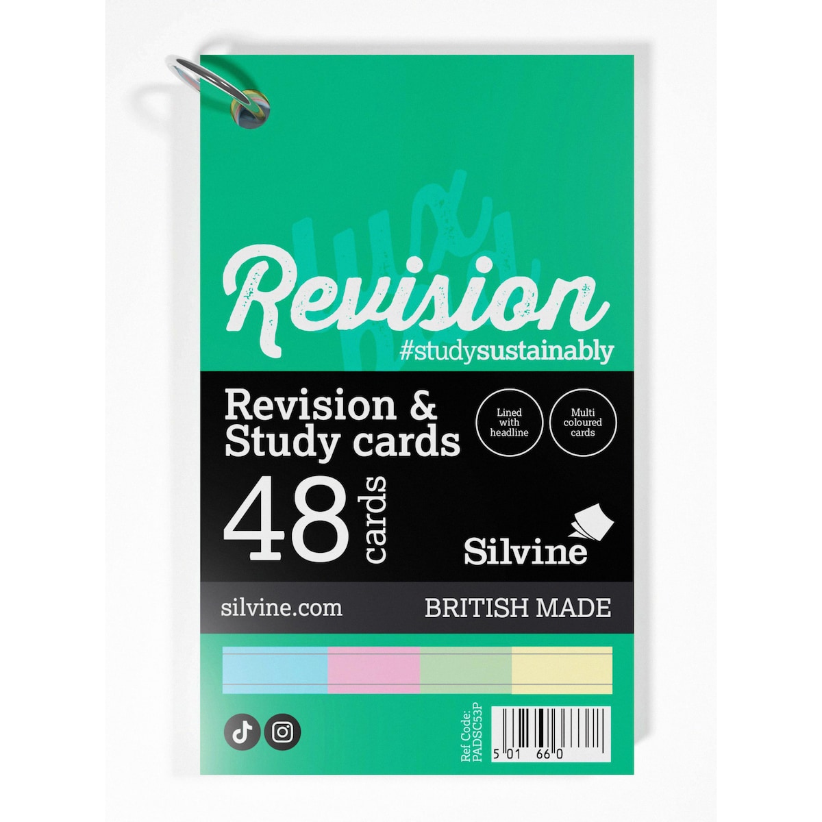 Luxpad Revision 3x5" Ringbound Flash Cards - Lined (48 Cards) Assorted Colours 1