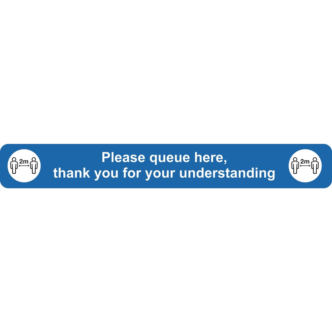 Please Queue Floor Sign Blue Floor Marking With... | Lyreco