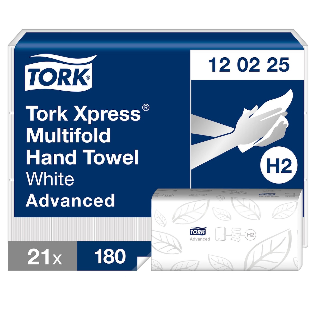 Tork Xpress® Multifold Hand Towels White H2, Pack of 3790, 120255, 2ply 1