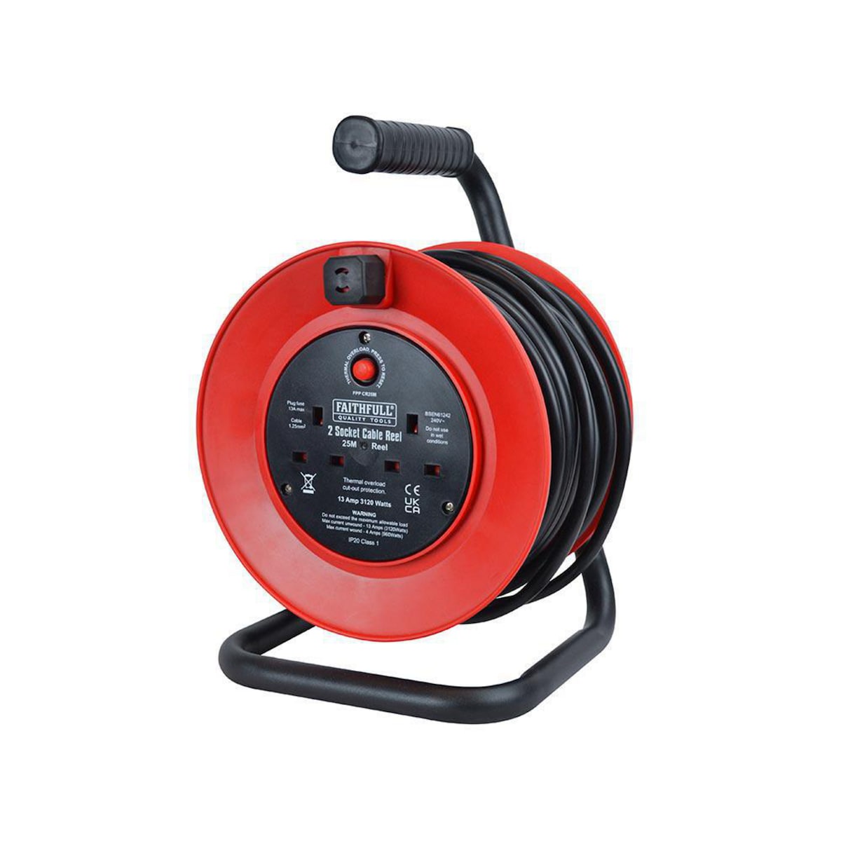 Open Drum Cable Reel - 240V 13A with 2-Socket and 25m Cord 1