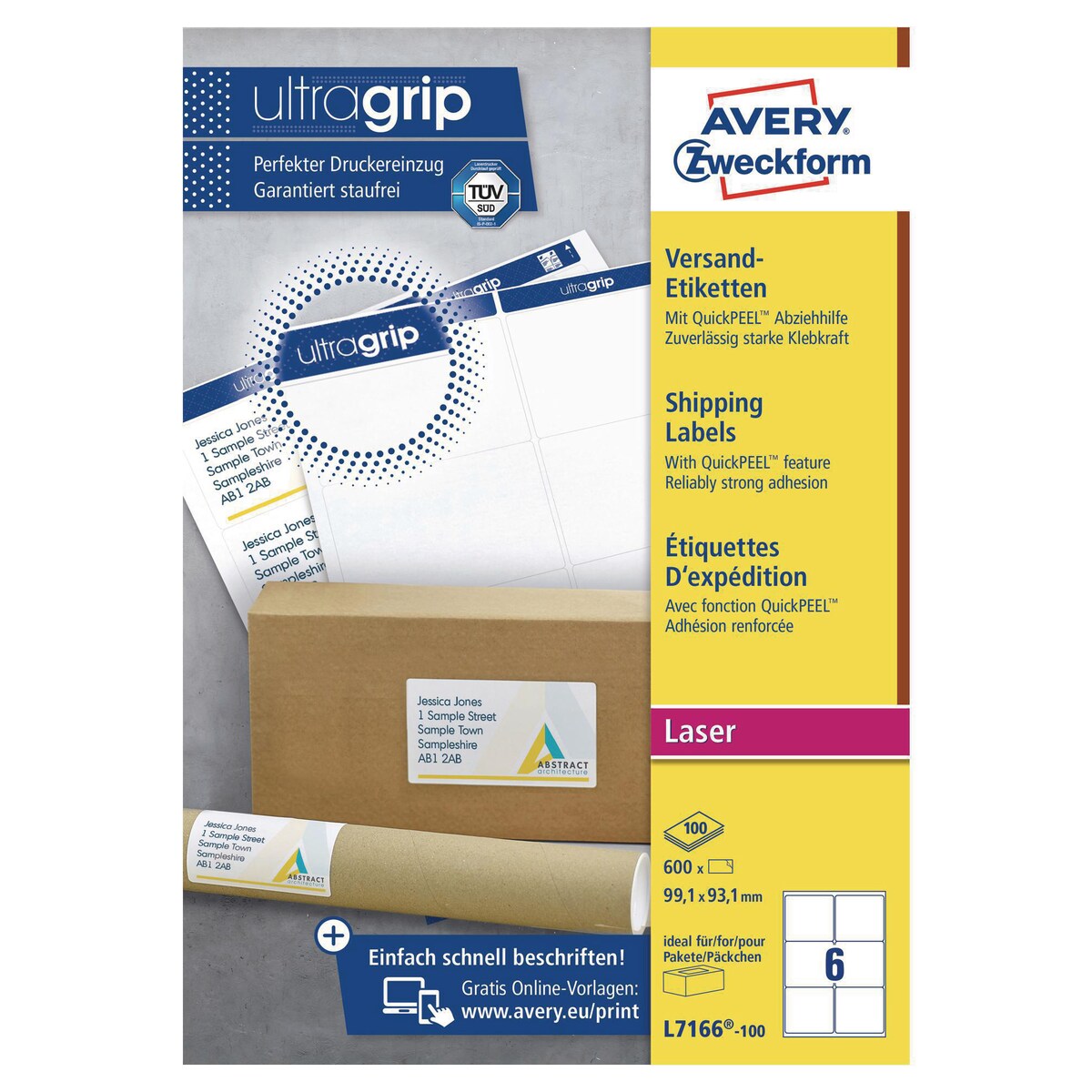 Avery L7166-100 Labels, 99.1 x 93.1 mm 6 Labels Per Sheet, 600 Labels Per Pack 1