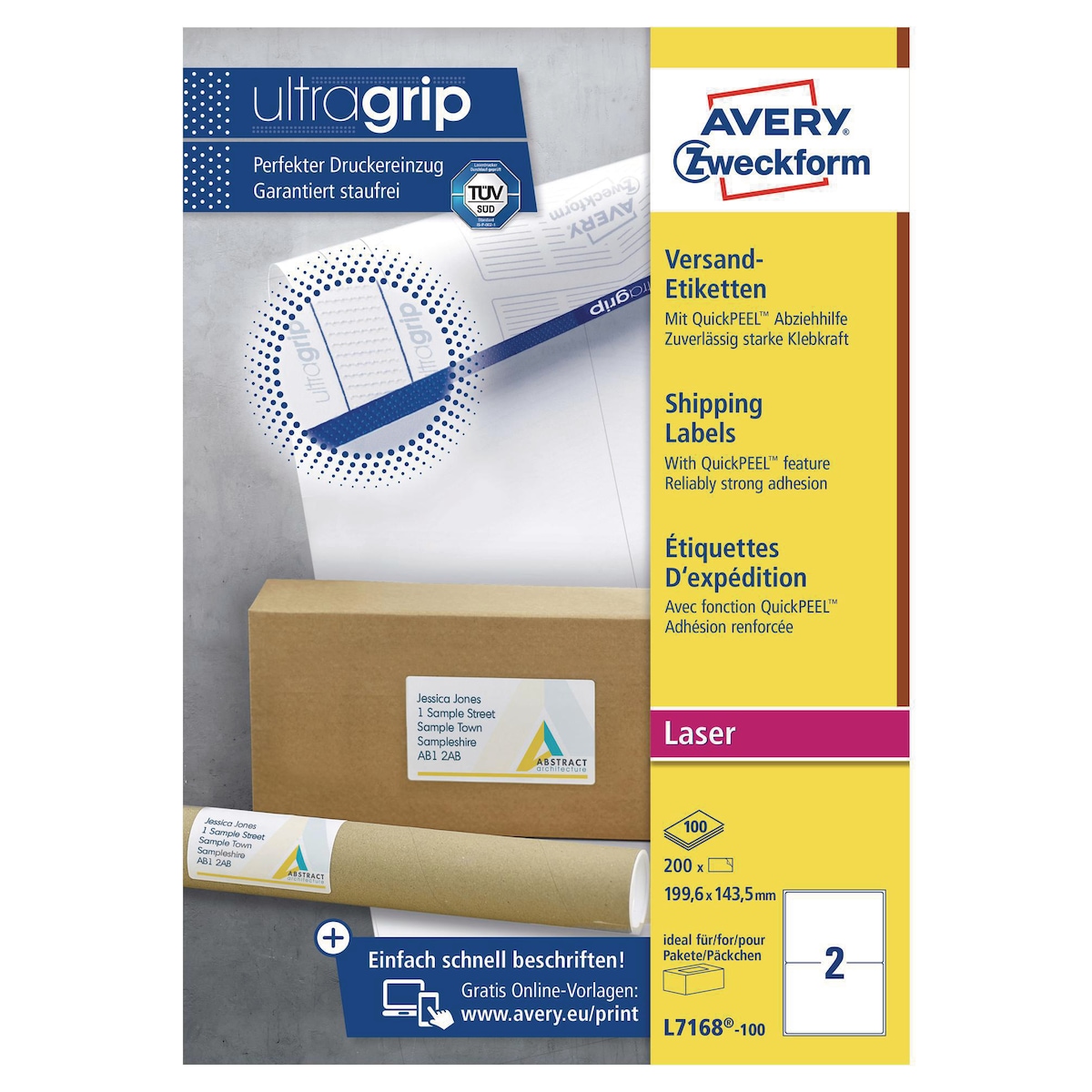 Avery L7168-100 Labels, 199.6 x 143.5 mm 2 Labels Per Sheet, 200 Labels Per Pack 1