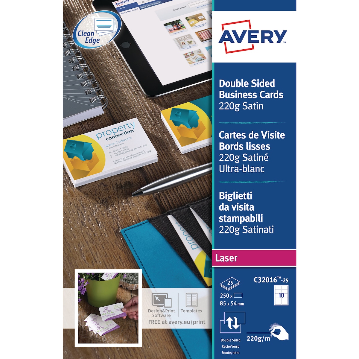 Avery C32016-25 Business Cards, 85 x 54 mm, 10 Cards Per Sheet 1