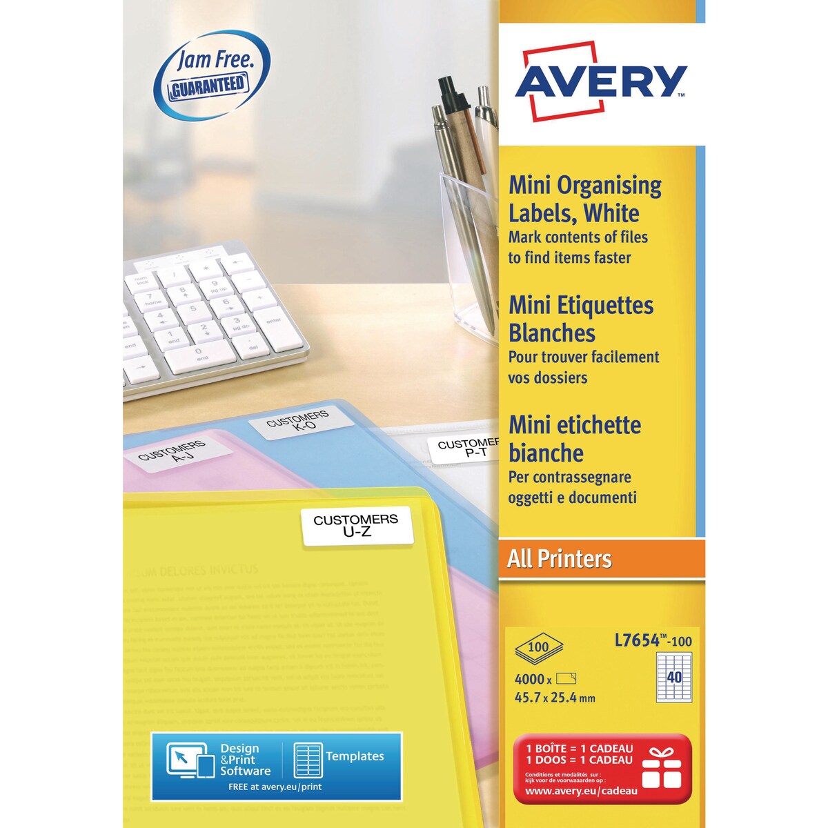 Avery L7654-100 Labels, 45.7 x 25.4 mm 40 Labels Per Sheet, 4000 Labels Per Pack 1