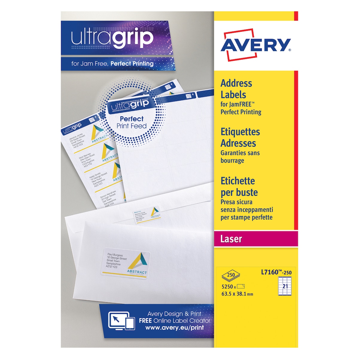 Avery L7160-250 Labels, 63.5 x 38.1 mm 21... | Lyreco