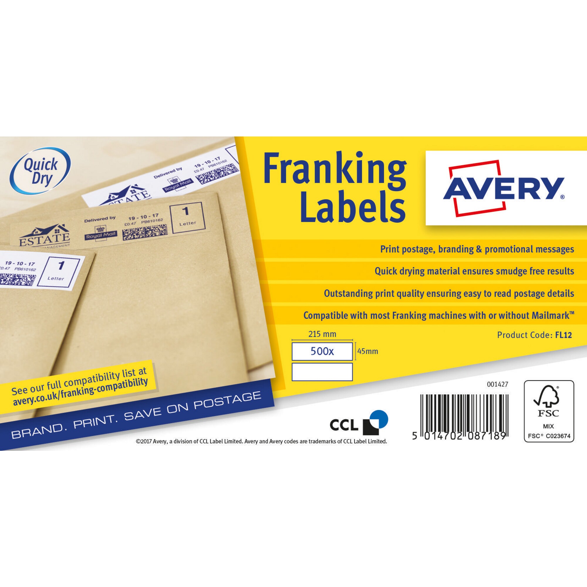 215 Labels Avery FL12 Labels, 215 x 45 mm 2 Labels Per... | Lyreco