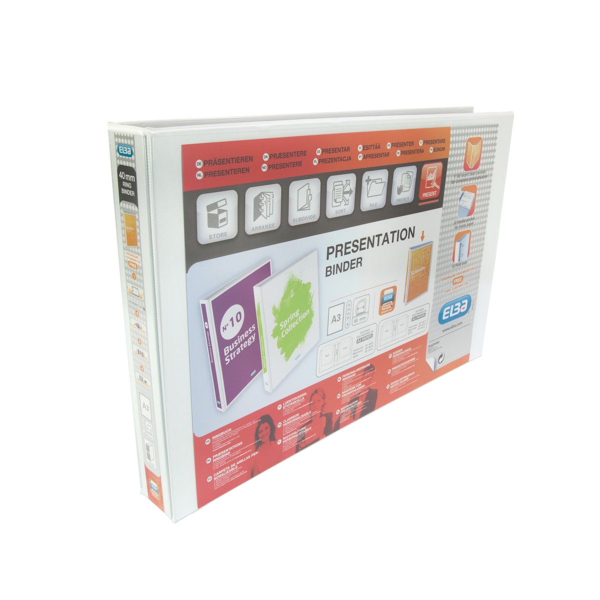 Elba Ring Binder Panorama Presentation Binder A3  30mm Cap 4-D Ring White 1