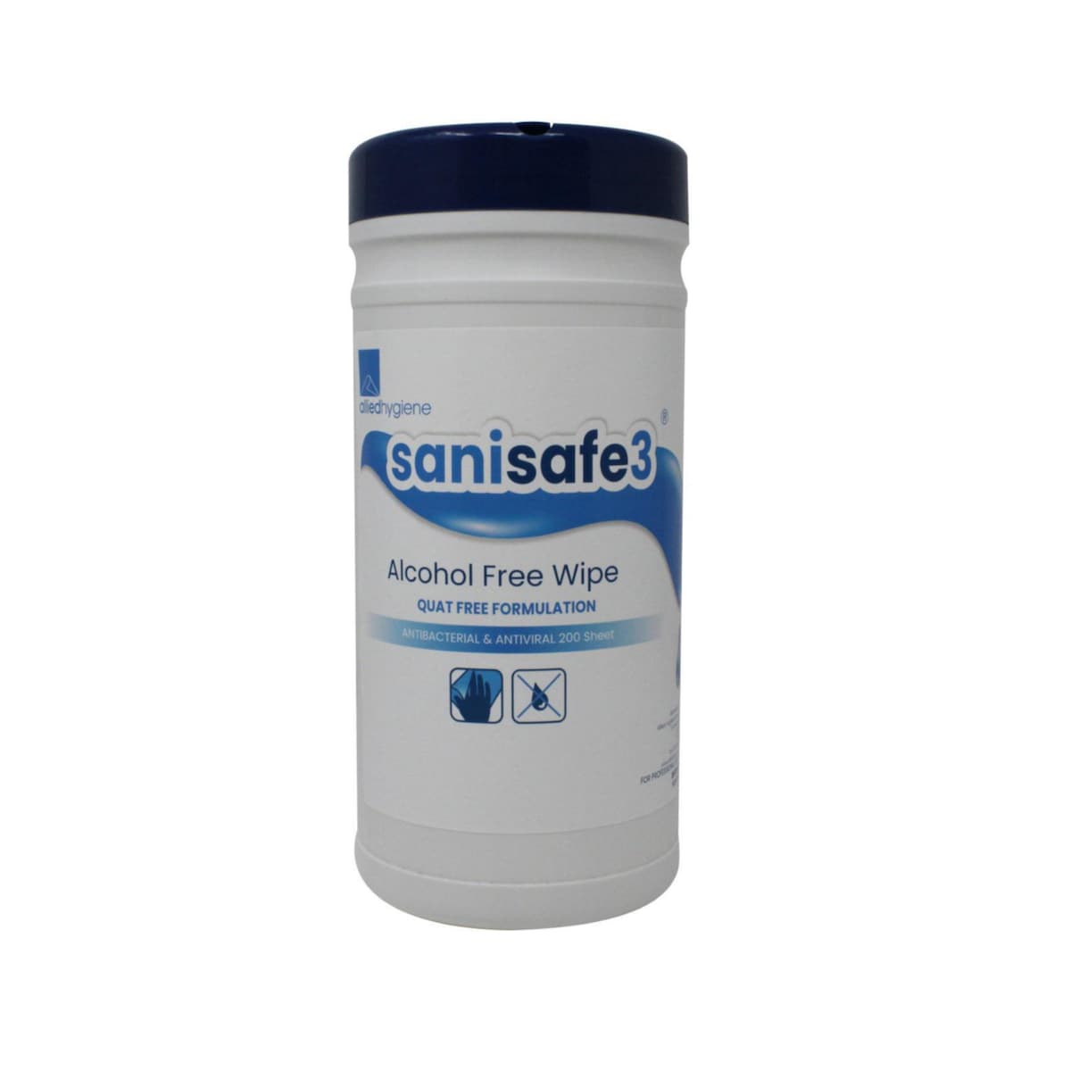 Allied Hygiene Sanisafe 3 Wipes, Quat & Alcohol Free, Tub of 200 1