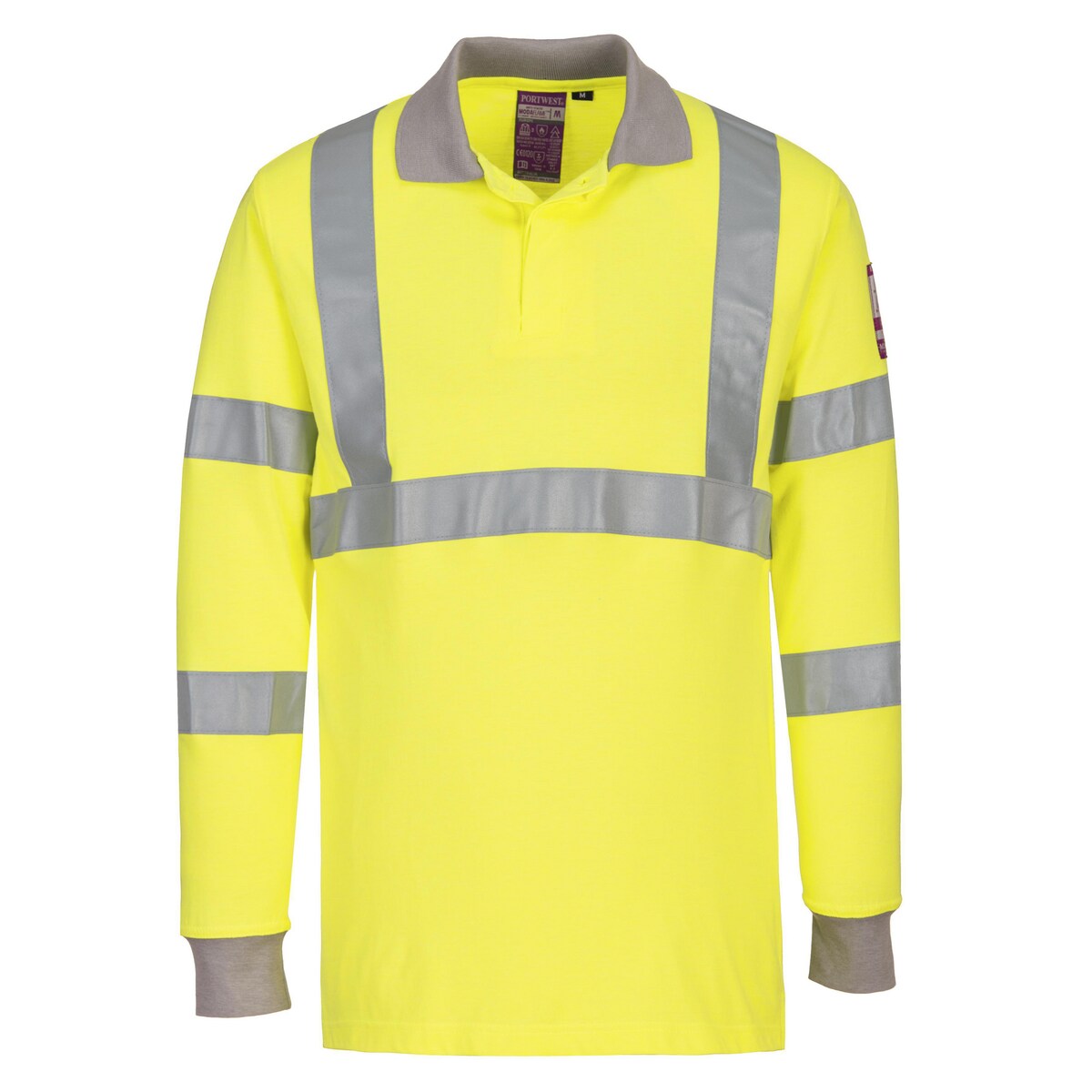 Portwest Flame Resistant AntiStatic HiVis Long Sleeve Polo Shirt Yellow L 1