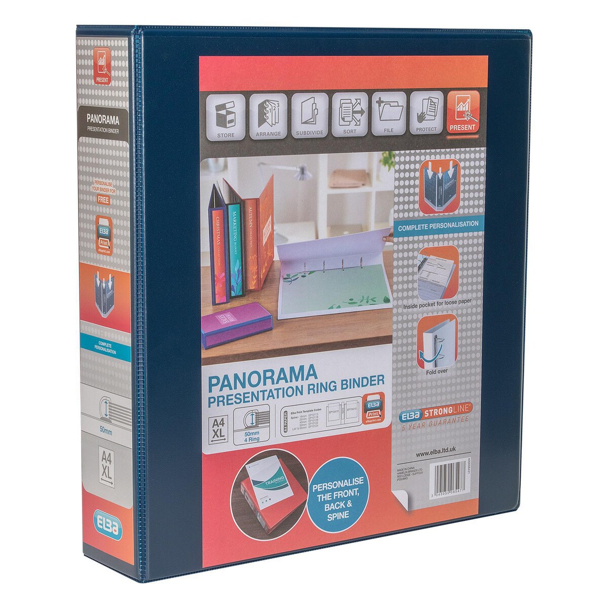 Elba Ring Binder Panorama Presentation Binder A4+ 50mm capacity 4 D-ring Blue 1
