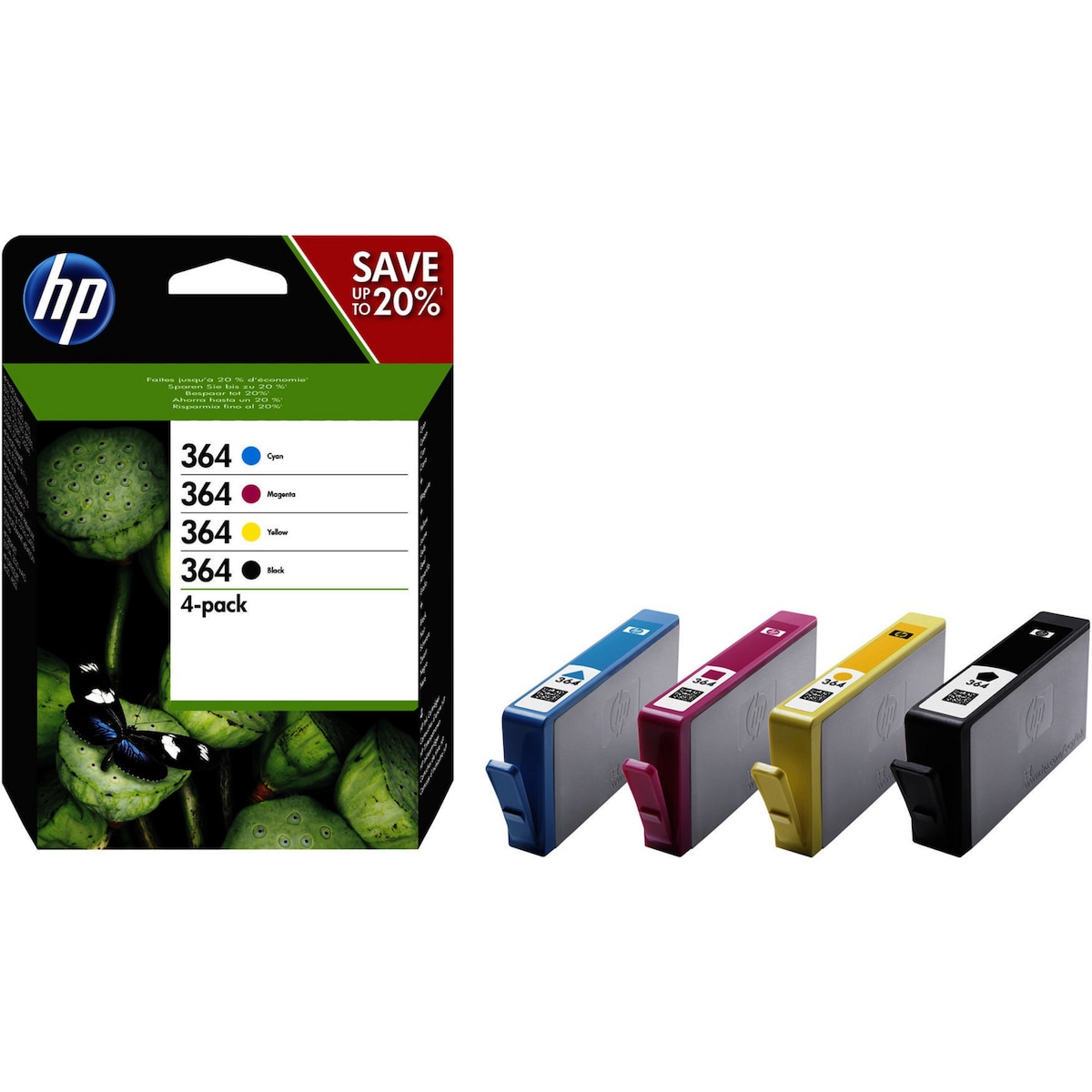 HP 364 4-pack Black/Cyan/Magenta/Yellow Original Ink Cartridges (N9J73AE) 1