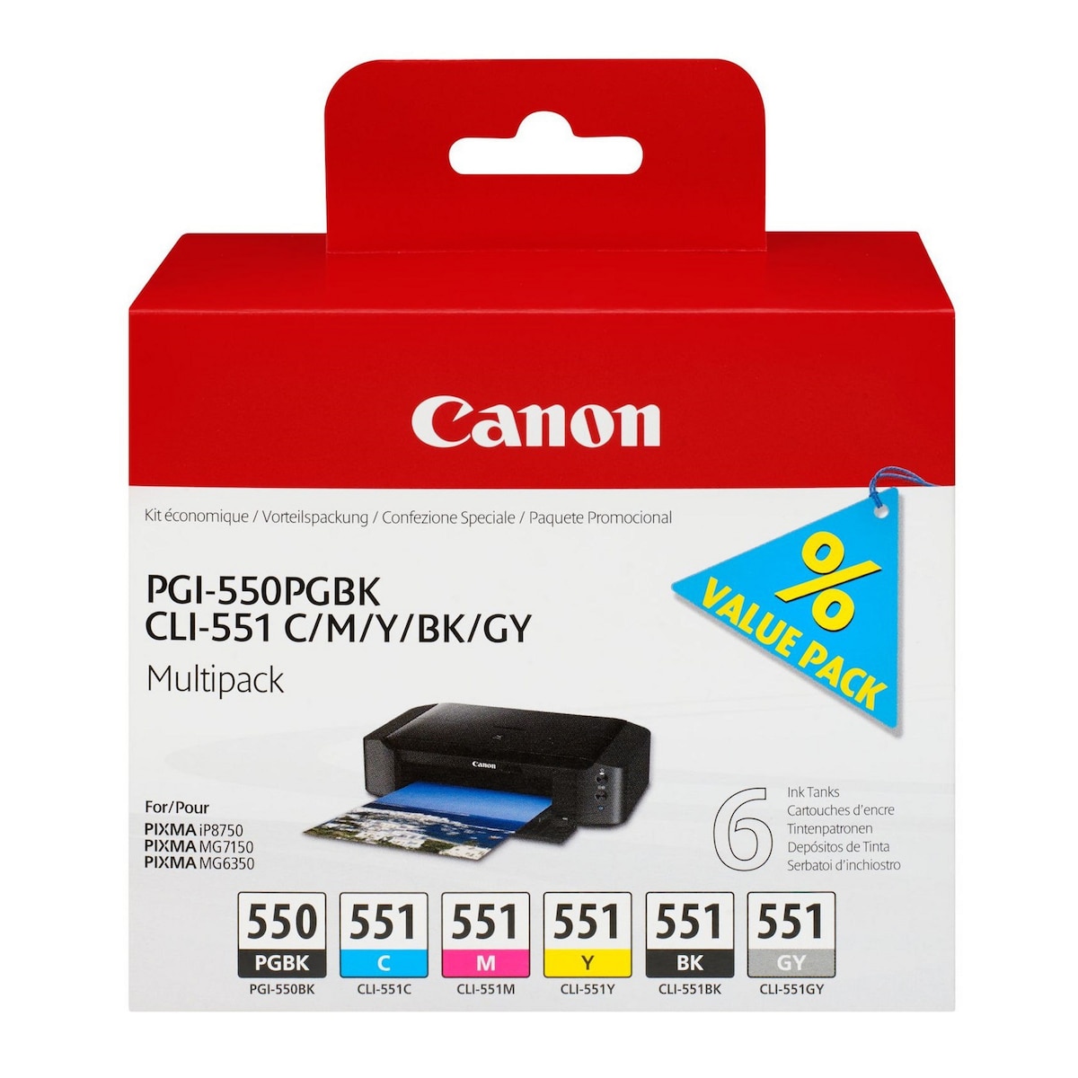Canon PGI-550PGBK 6Pk PGBK/C/M/Y/Bk/Gy 1