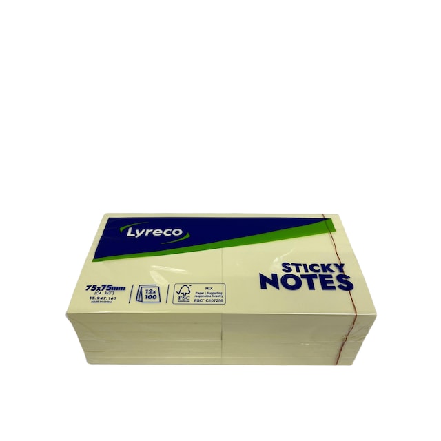 Lyreco Repositionable pastel Yellow 76x76  100 Sheets/Pad Pack of 12 Pads 1