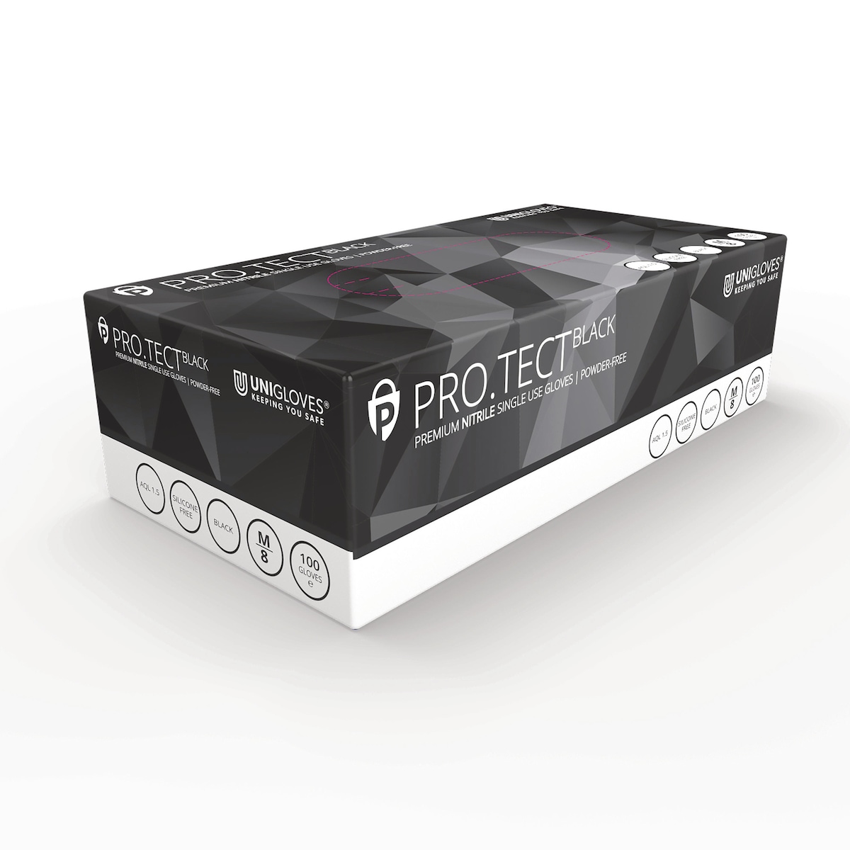 Pro.Tect Nitrile Silicone Free Black Gloves -  Size Large,  Box of 100 1