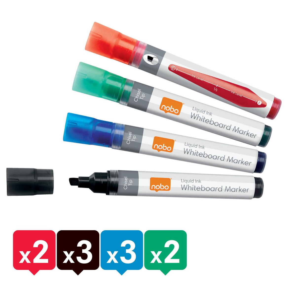 Nobo Dry Wipe Pens Liquid Ink Chisel Tip 10 Pack assorted colours 1