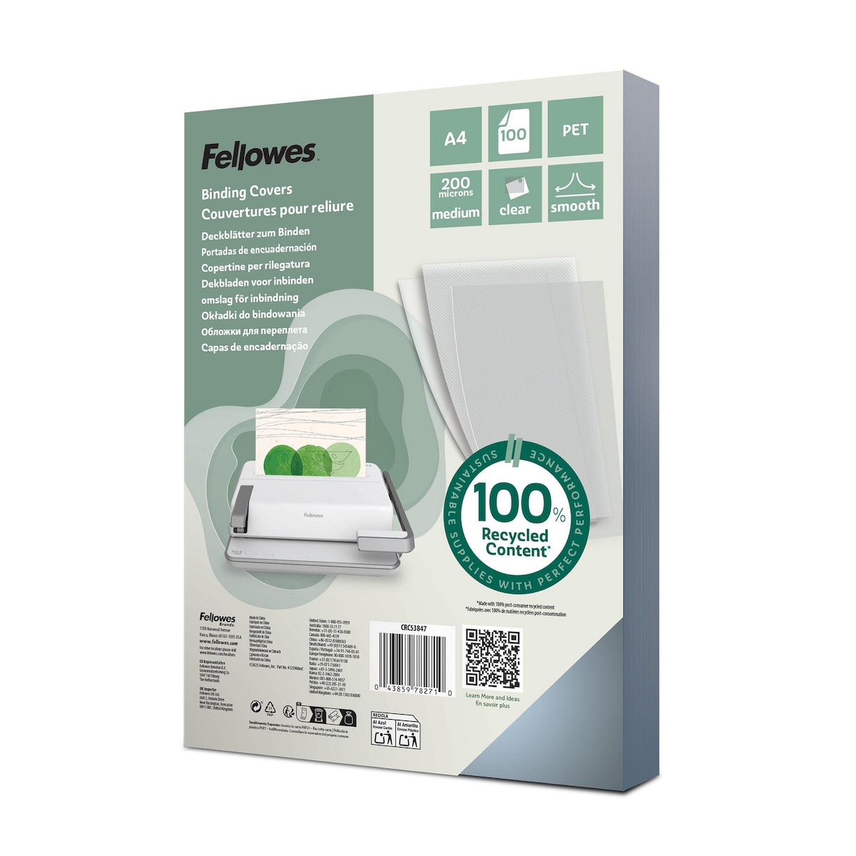 Fellowes Binding Covers A4 200 Micron Clear Pet (Pack Of 100) 5384701 1