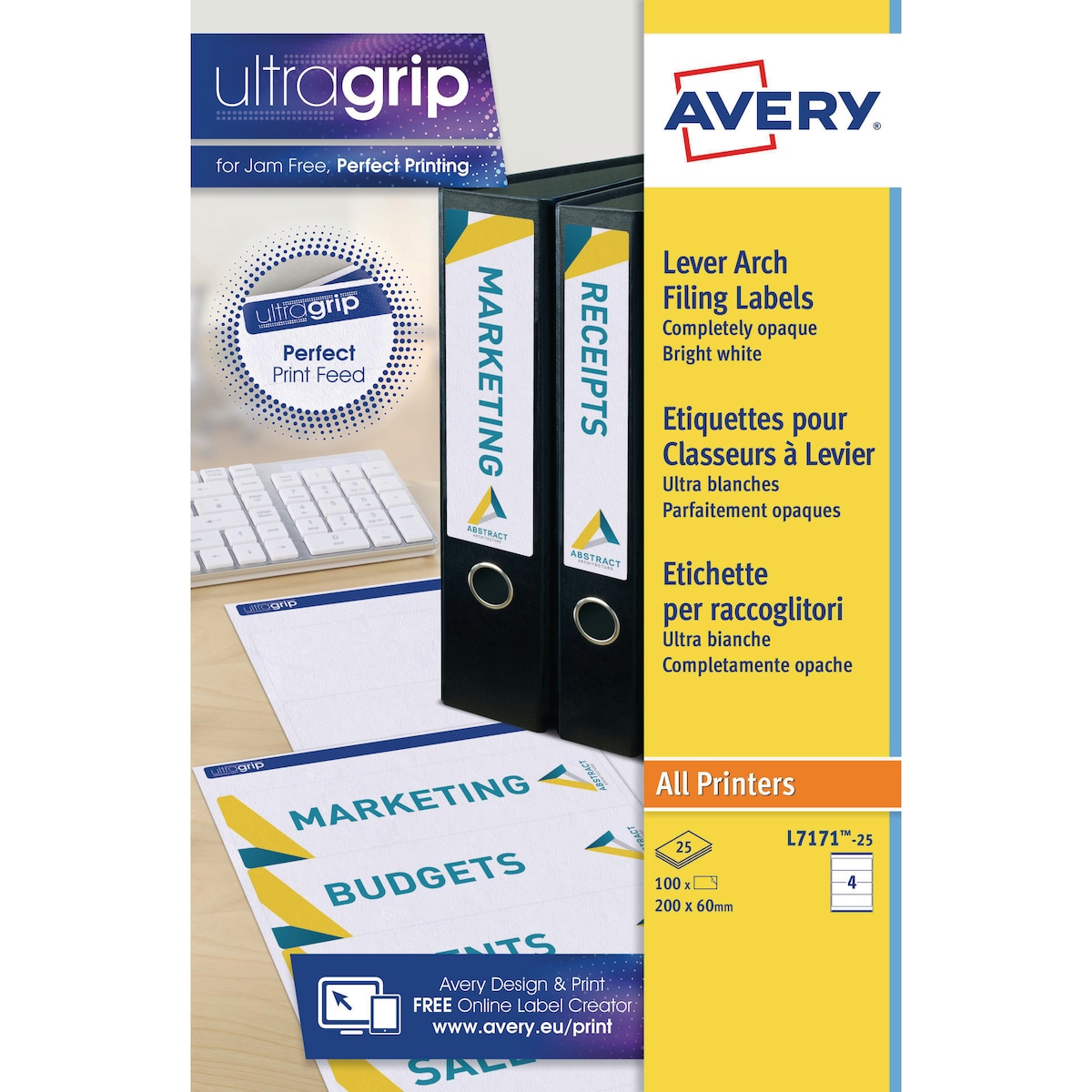 Avery L7171-25 Filing labels 200x60mm 4-UP - Pack Of 25 1