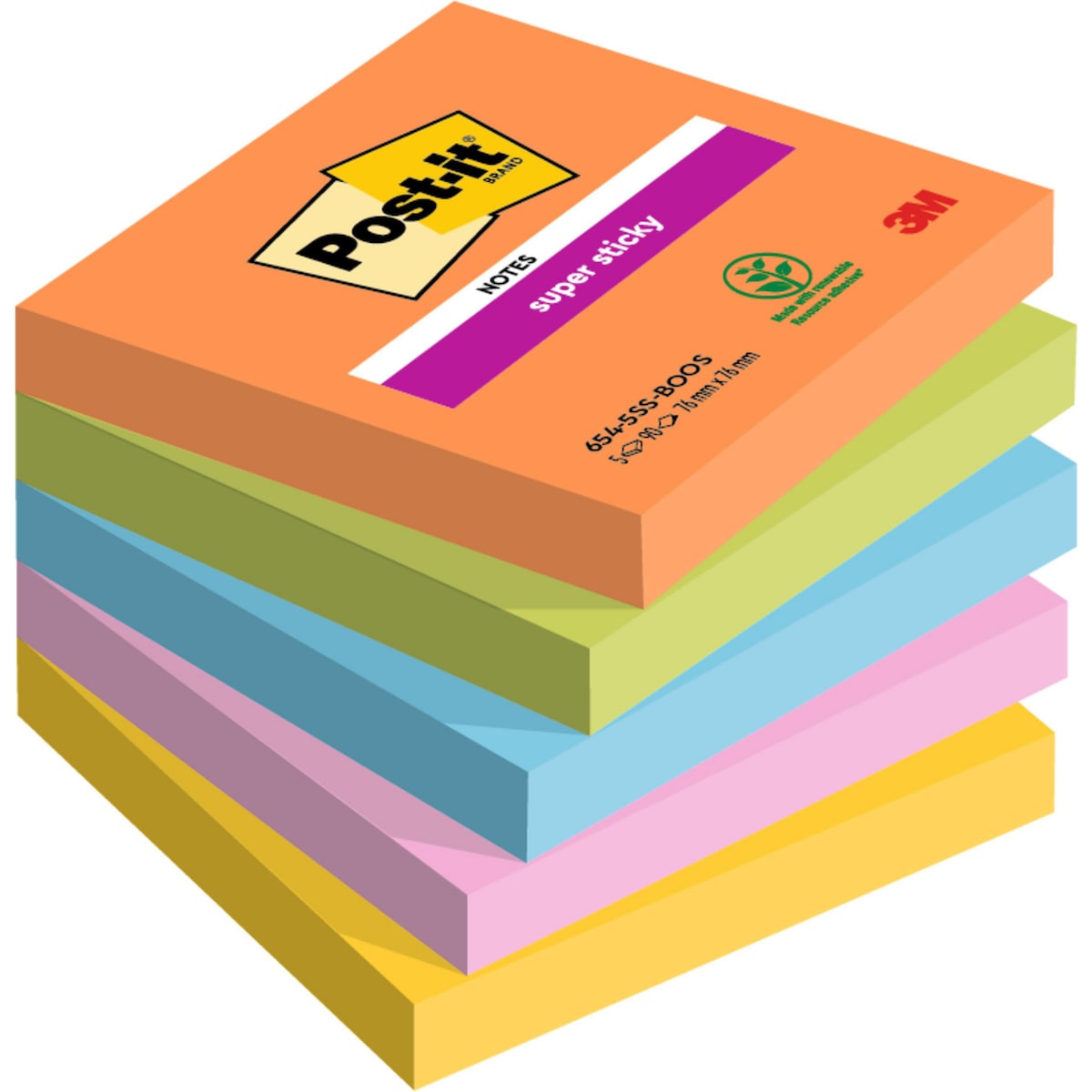 Post-it® Super Sticky Notes, Boost Colour Collection, 76 mm x 76 mm 1