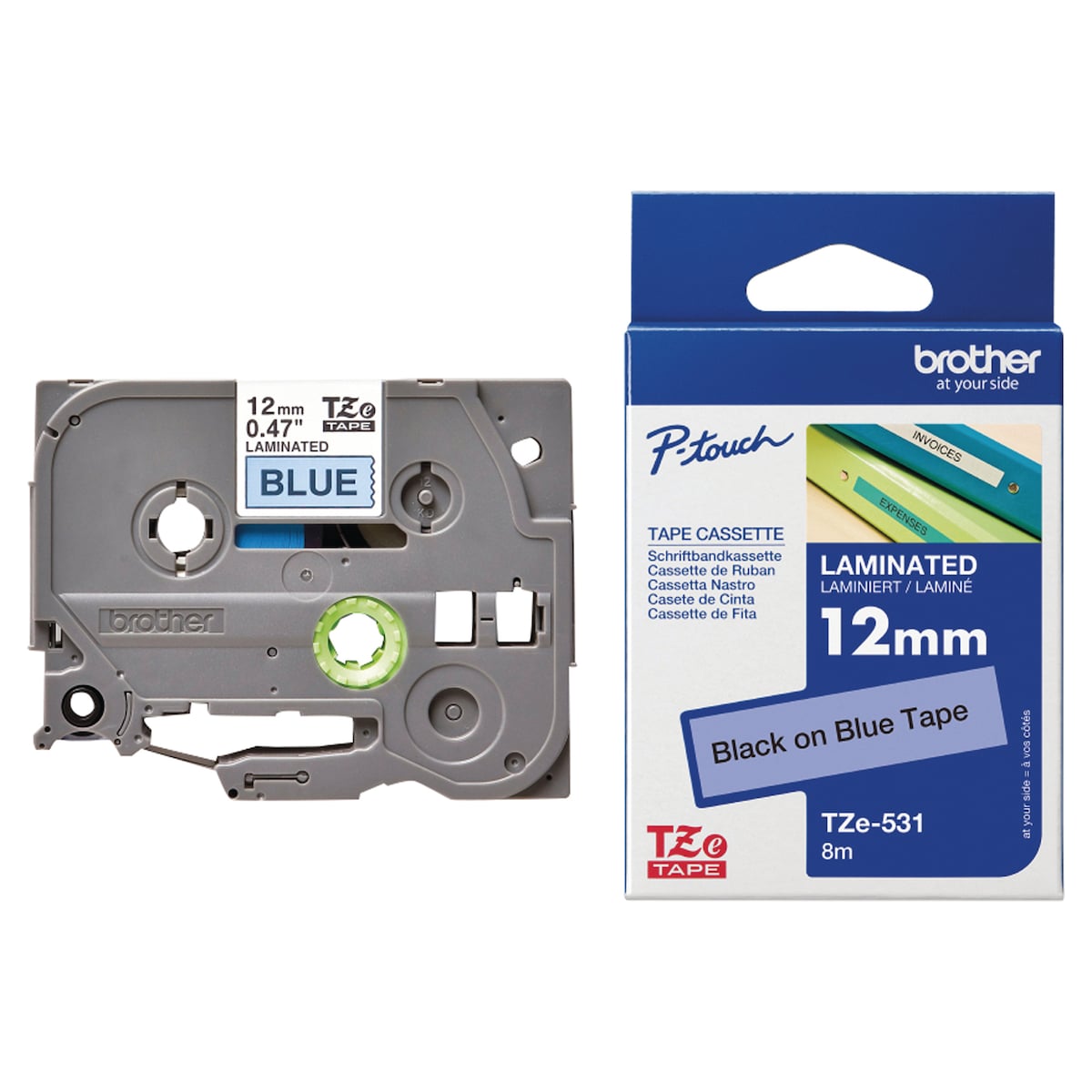 Brother P-Touch TZ Labelling Tape 8M X 12mm - Black On Blue 1