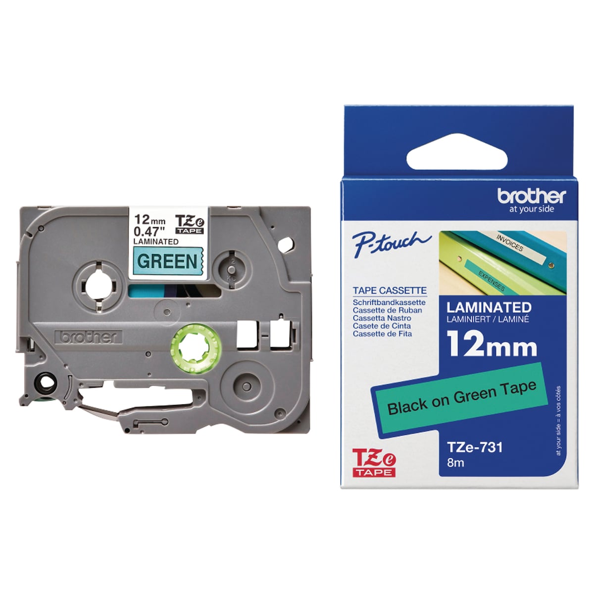 Brother P-Touch TZ Labelling Tape 8M X 12mm - Black On Green 1