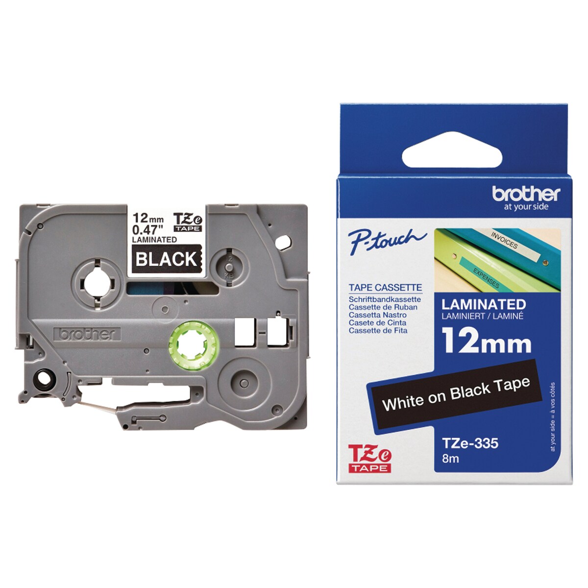 Brother P-Touch TZ Labelling Tape 8M X 12mm - White On Black 1