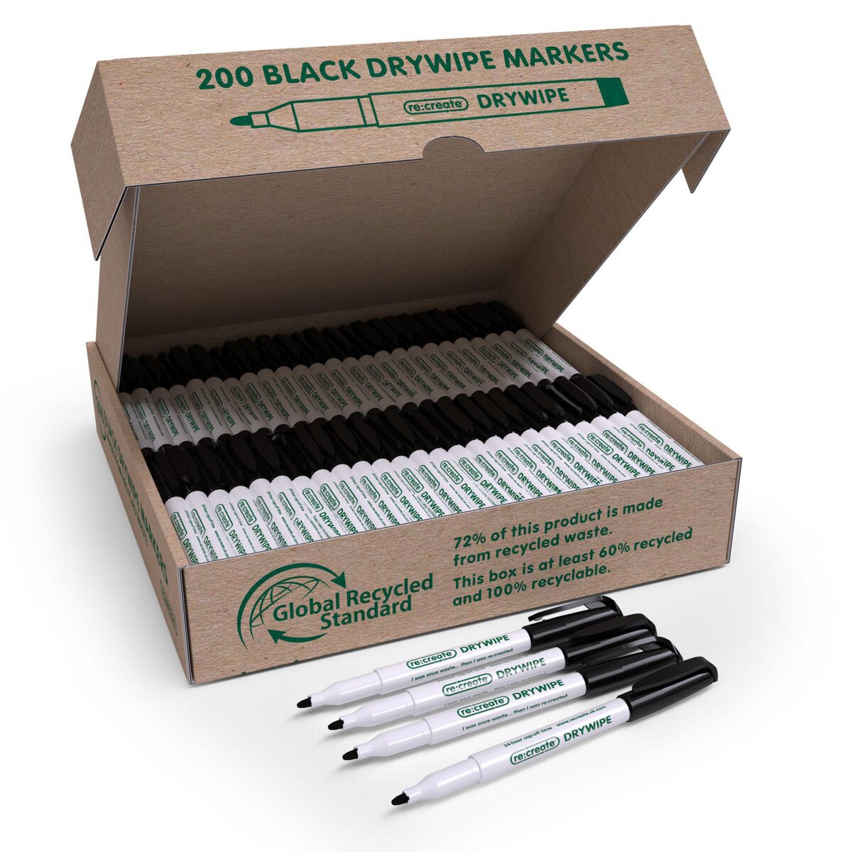 Box of 200- ReCreate Black Drywipe Pens - Made from 100% recycled plastic 1