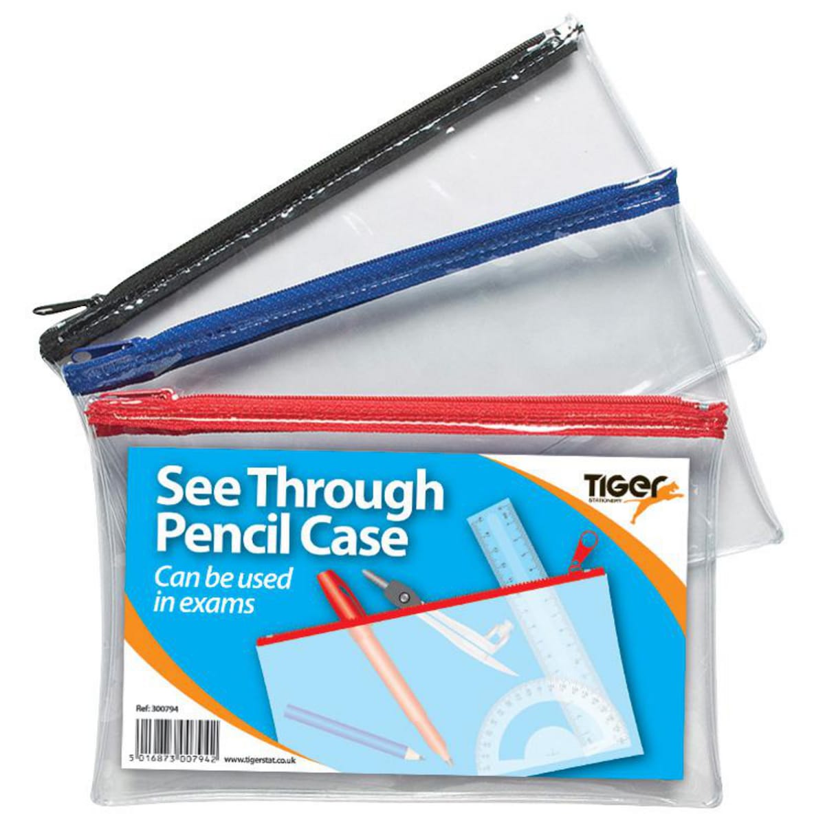 Tiger Small Flat Exam Pencil Case - Pack of 12 1